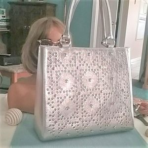 💎Studs & Bling Silver Italian Leather Tote